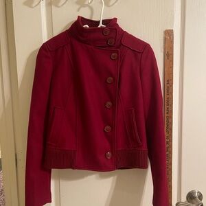 Kenneth Cole New York Deep Red Button-Up Pea Coat